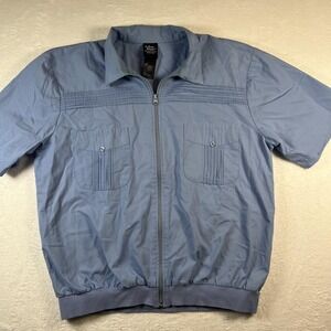 John Blair Vintage Jacket Mens XL Blue Short Sleeve Zip Front Harrington Style